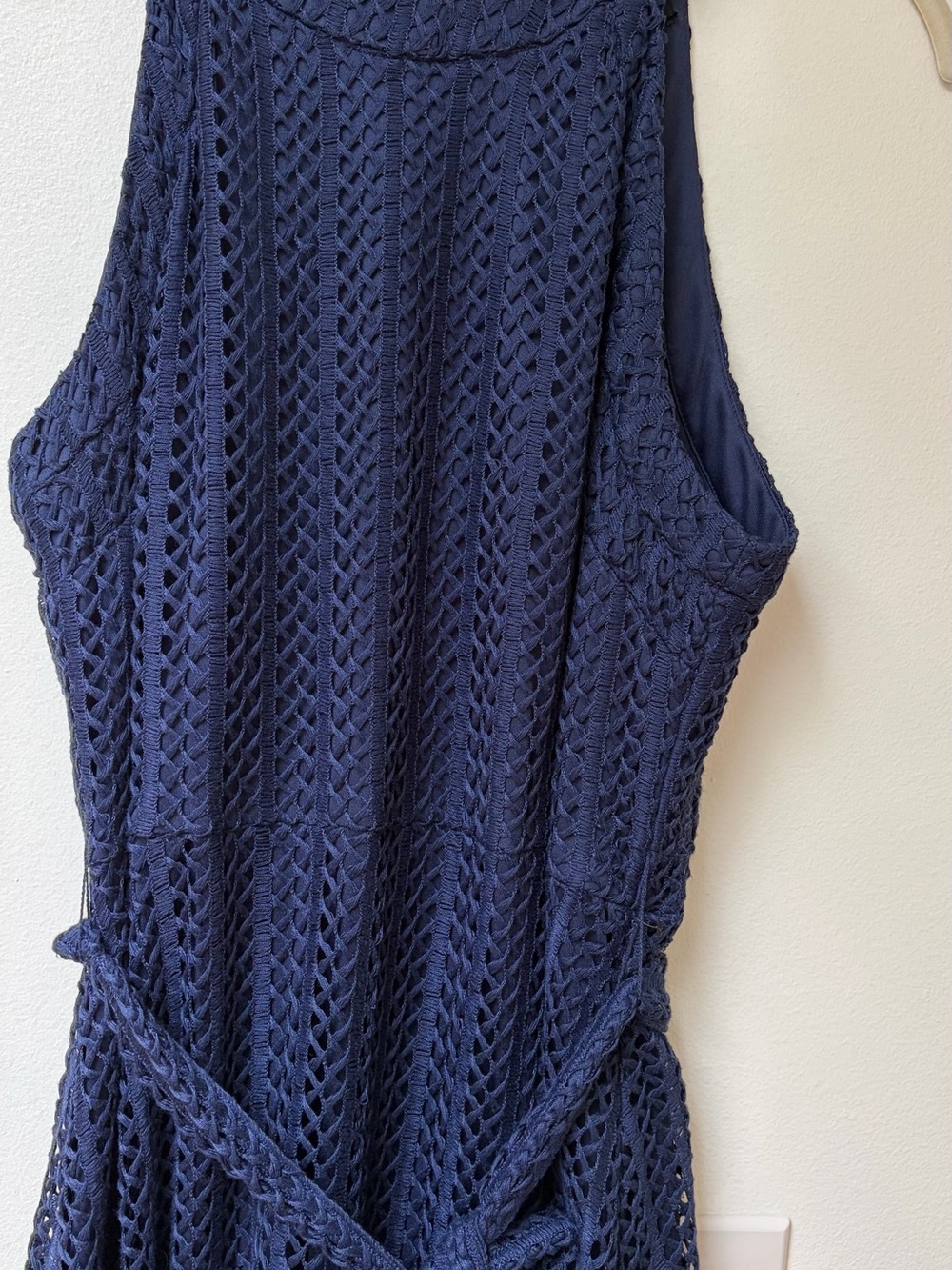 Karl Lagerfeld Navy Crochet Tie-Waist Dress